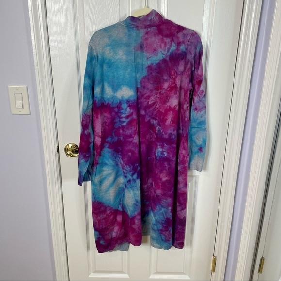 Hand tie dyed duster cardigan topper sweater jacket galaxy purple turquoise XL - Picture 7 of 10